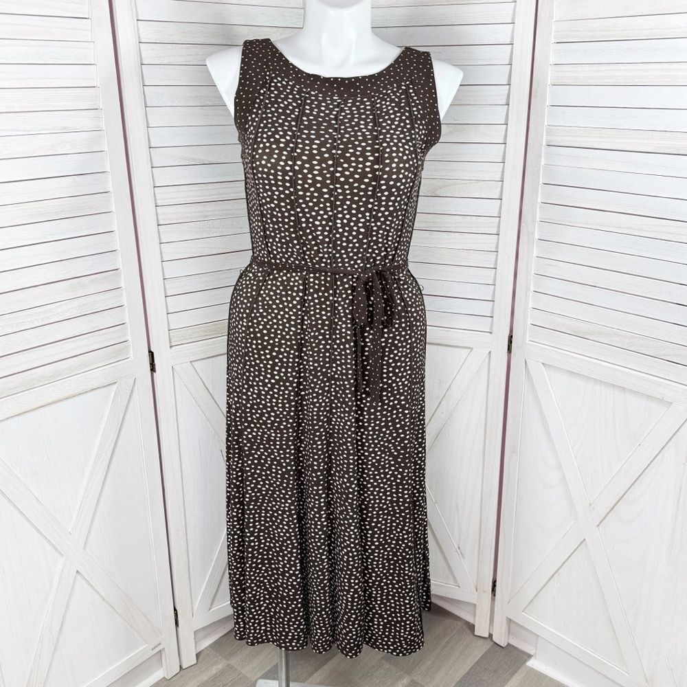Perceptions Polka Dot Panel A Line Midi Dress Sleeveless Brown White 12